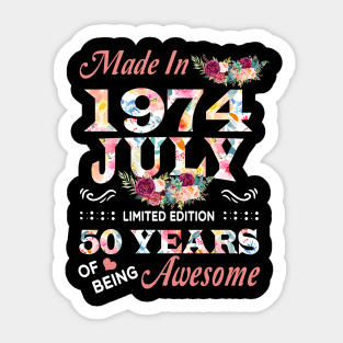 July Flower Made In 1974 50 Years Of Being Awesome Sticker